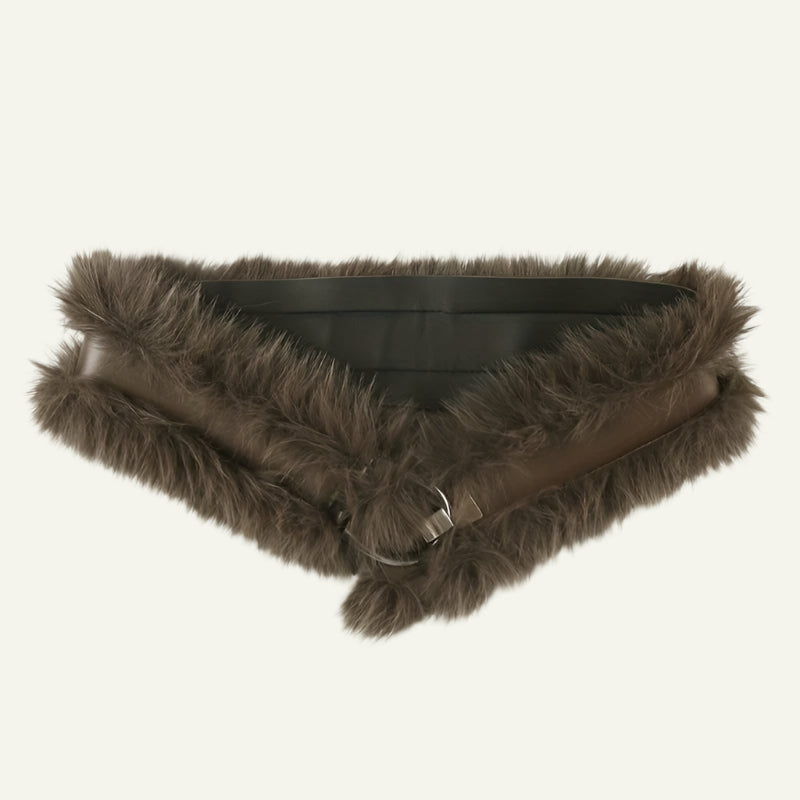 Vintage Style Faux Fur Waist Belt with Metal Hook