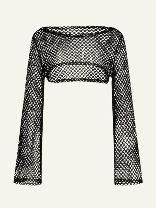 Black Flare Fishnet Top