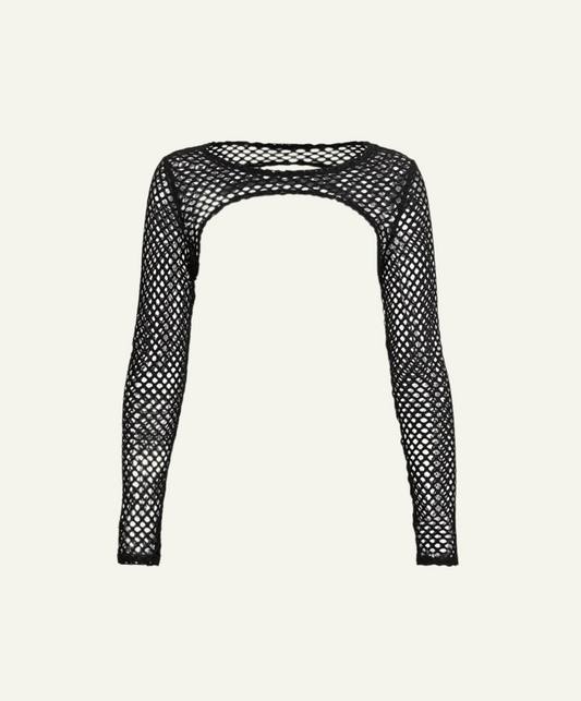 Hollow Out Crew Neck Fishnet Crop Top