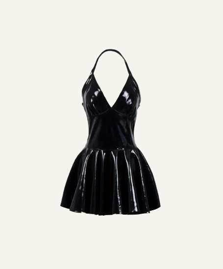 Leather V Halter Neck Mini Dress