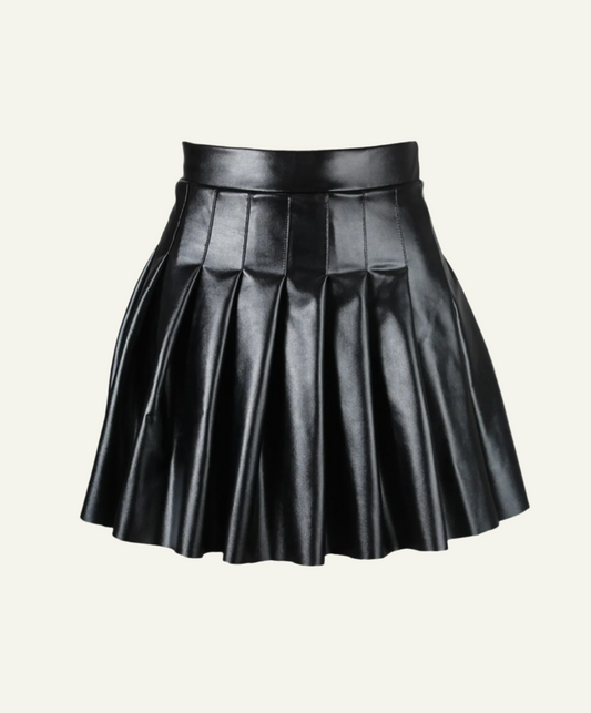 Flared Leather Mini Skirt