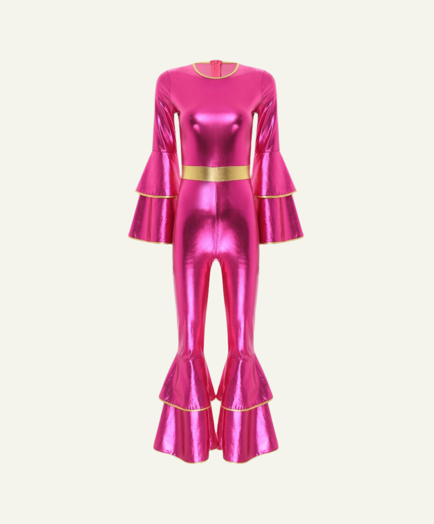 Metallic Shiny Flare Sleeve Jumpsuit