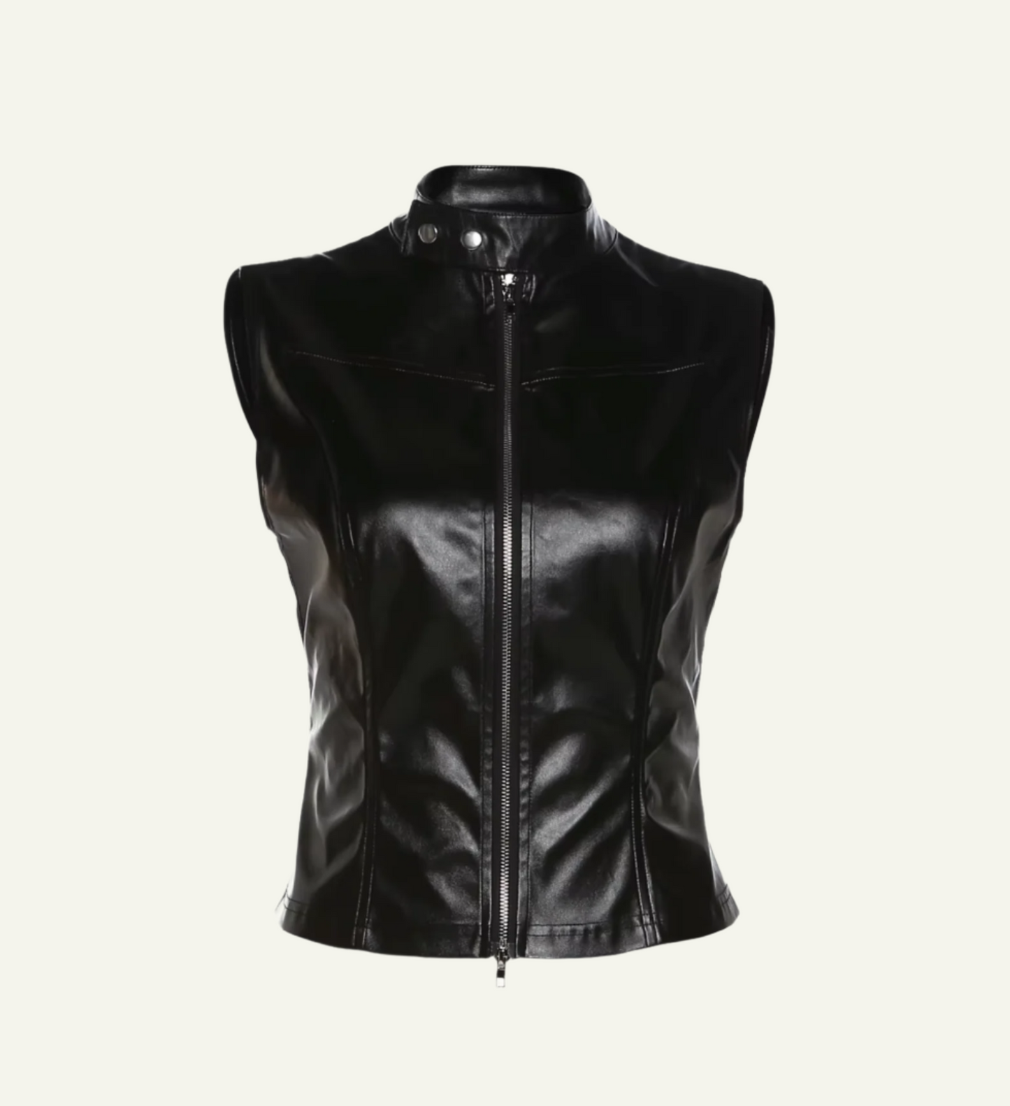 Leather Turtleneck Zipper Vest