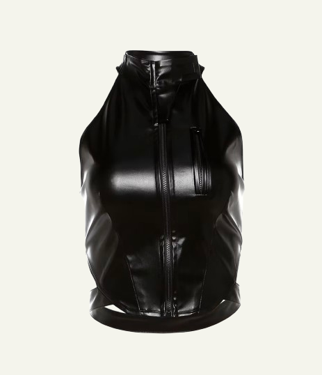 Backless Leather Collar Vest