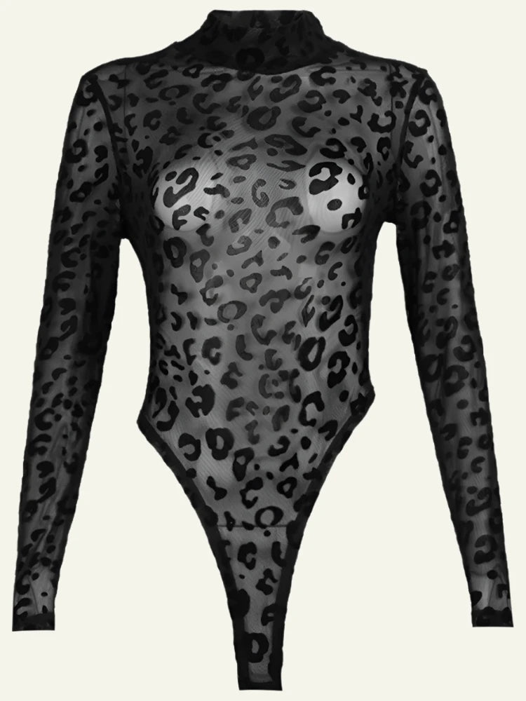 Leopard Mesh Transparent Bodysuit