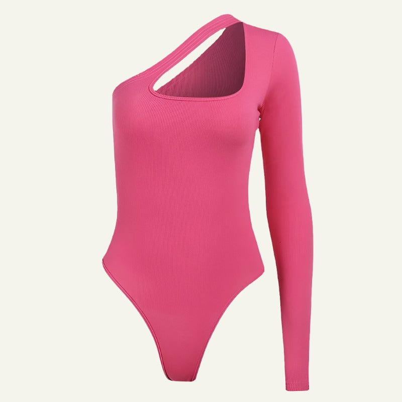 Asymmetric Pink One Shoulder Bodysuit