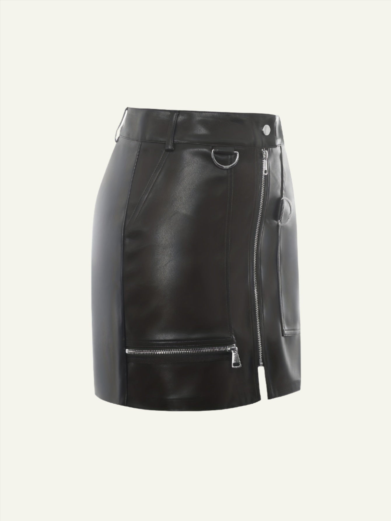 Leather Zipper Skirt with Rings