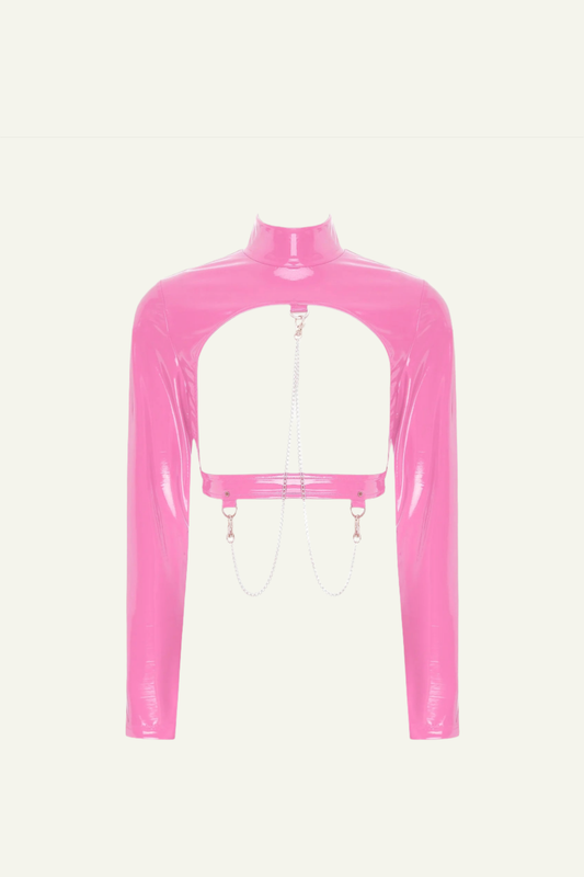 Cropped Cut-Out Latex Jacket