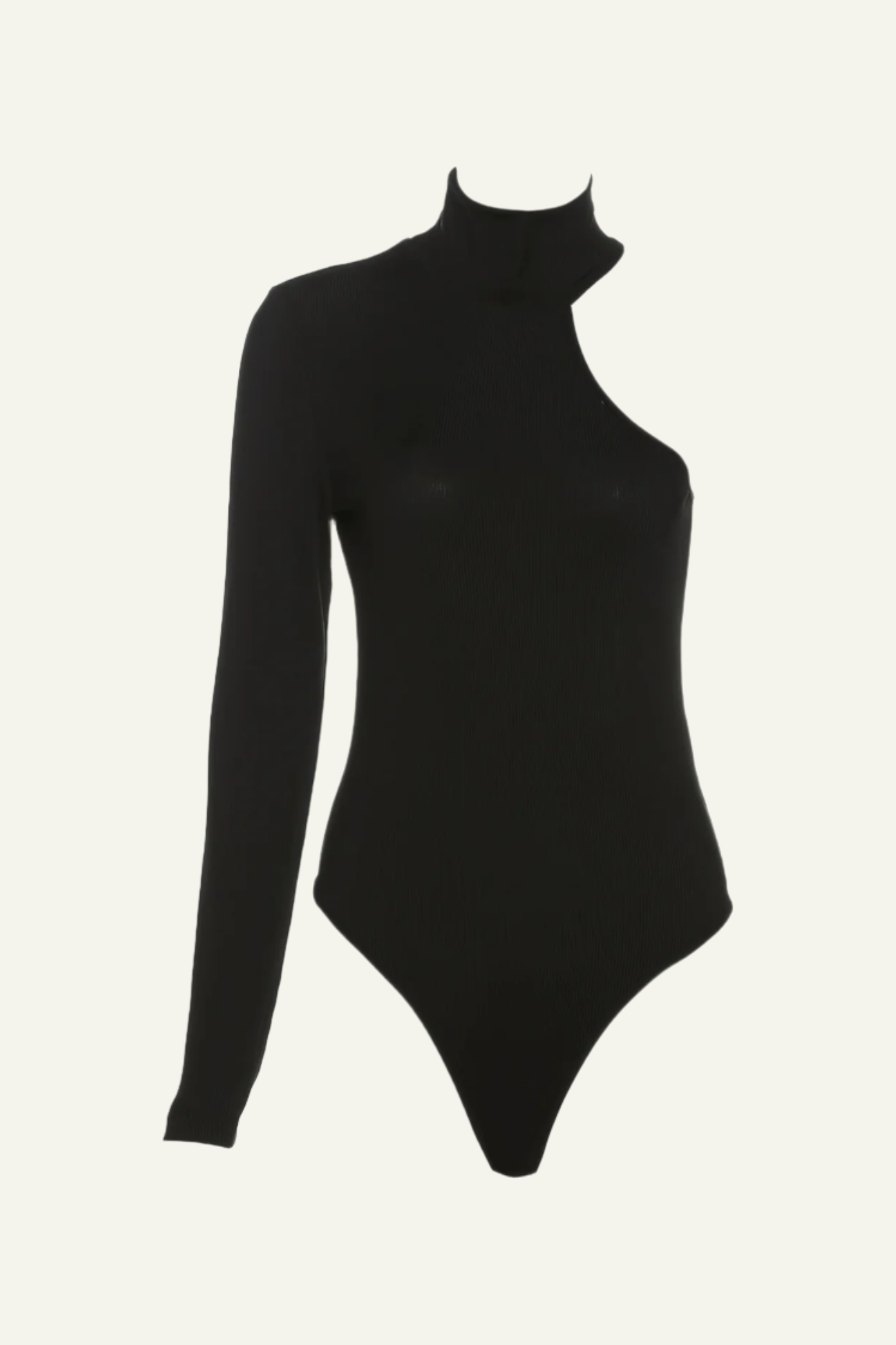 Asymmetric Ribbed Knit One Shoulder Long Sleeve Bodysuit