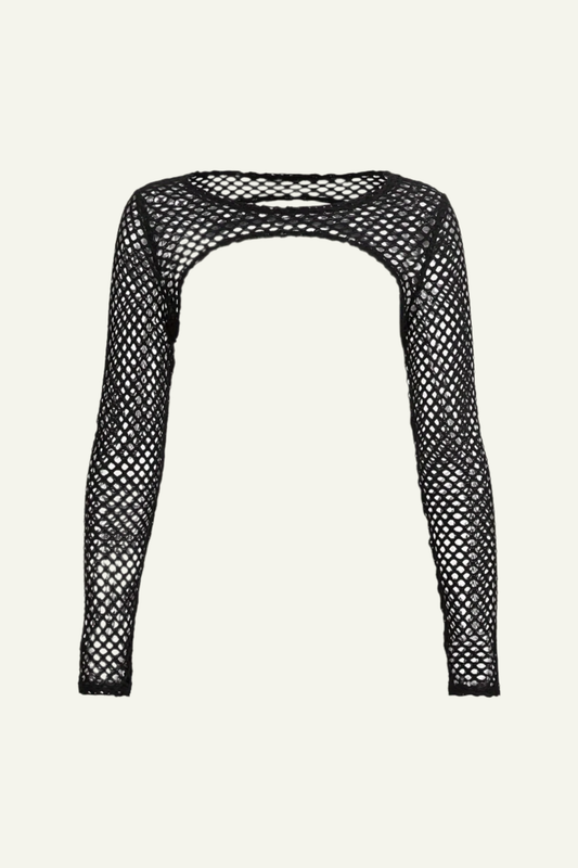 Hollow Out Crew Neck Fishnet Crop Top