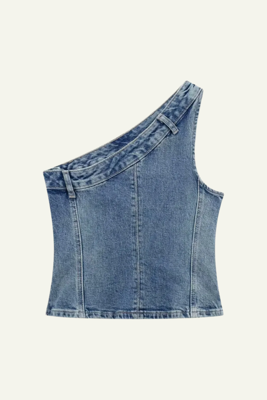 Asymmetric Diagonal Denim Top