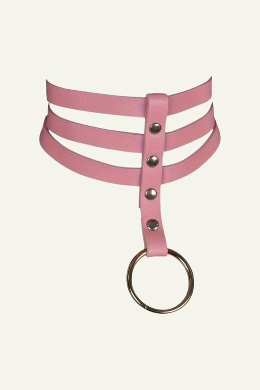 Pink Leather Barbie Three Straps Choker