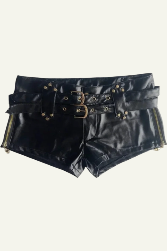 Leather Side Zipper Splicing Hot Pants