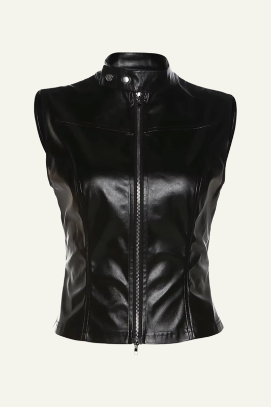 Leather Turtleneck Zipper Vest