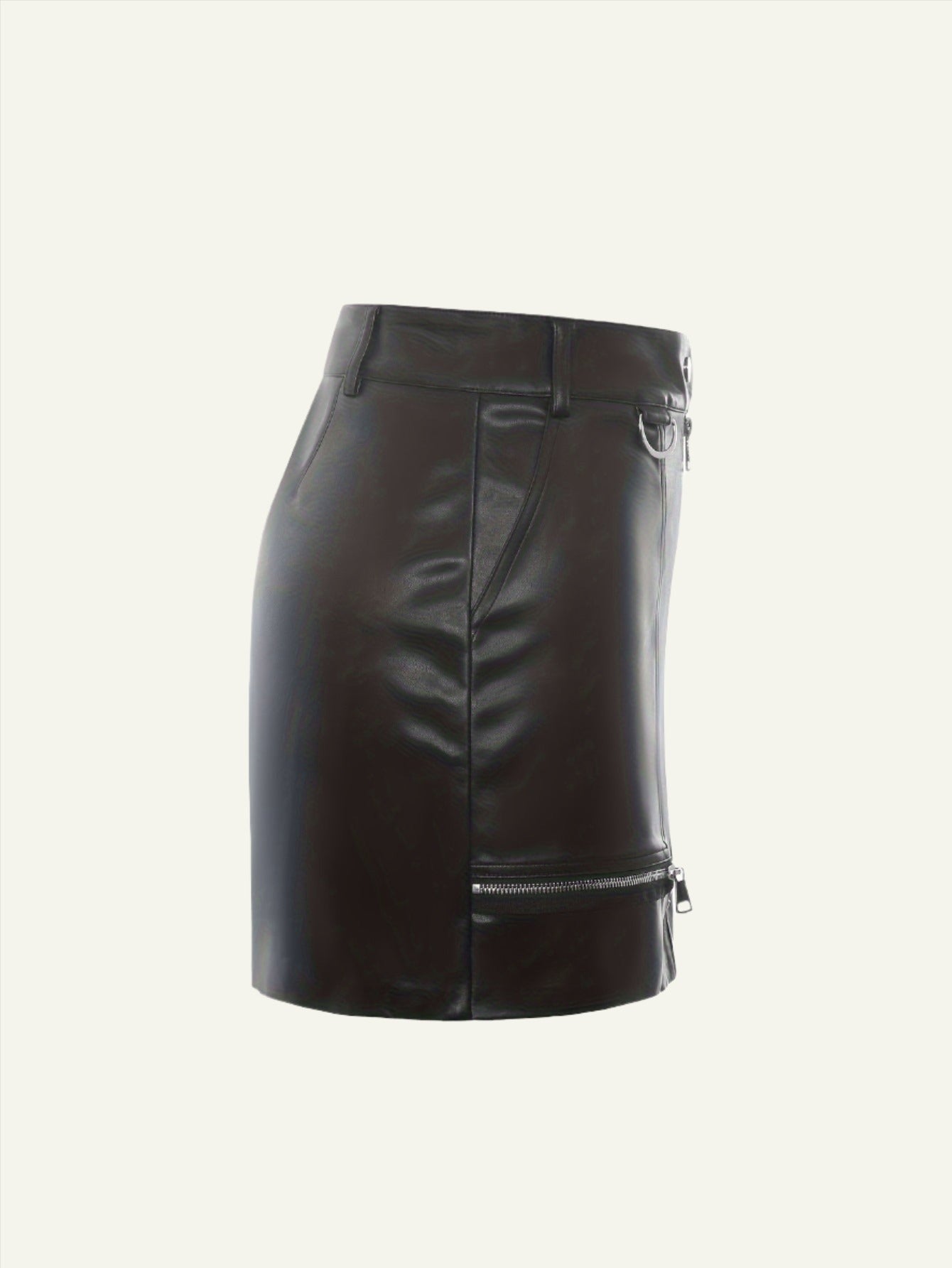 Leather Zipper Skirt with Rings