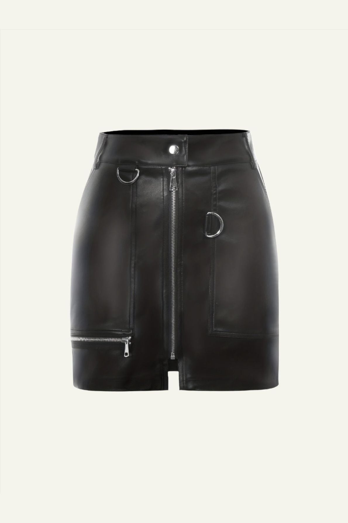 Leather Zipper Skirt with Rings