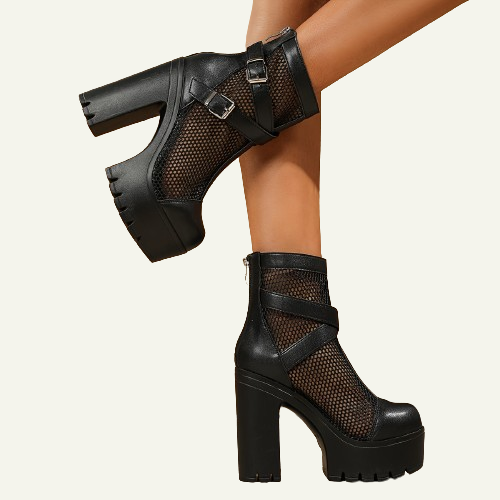 Mesh Cutout Platform Boots