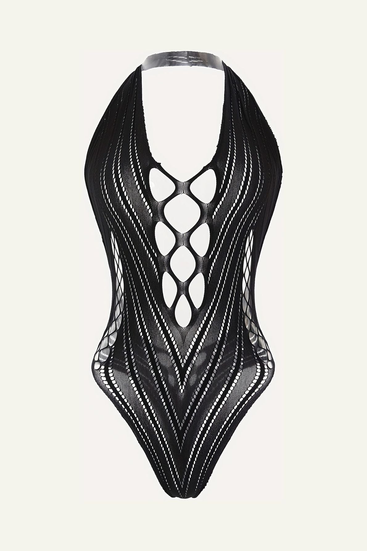 Mesh Jacquard Neck Holder Bodysuit