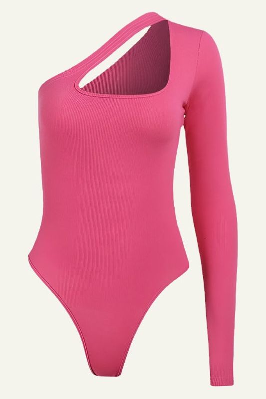 Asymmetric Pink One Shoulder Bodysuit